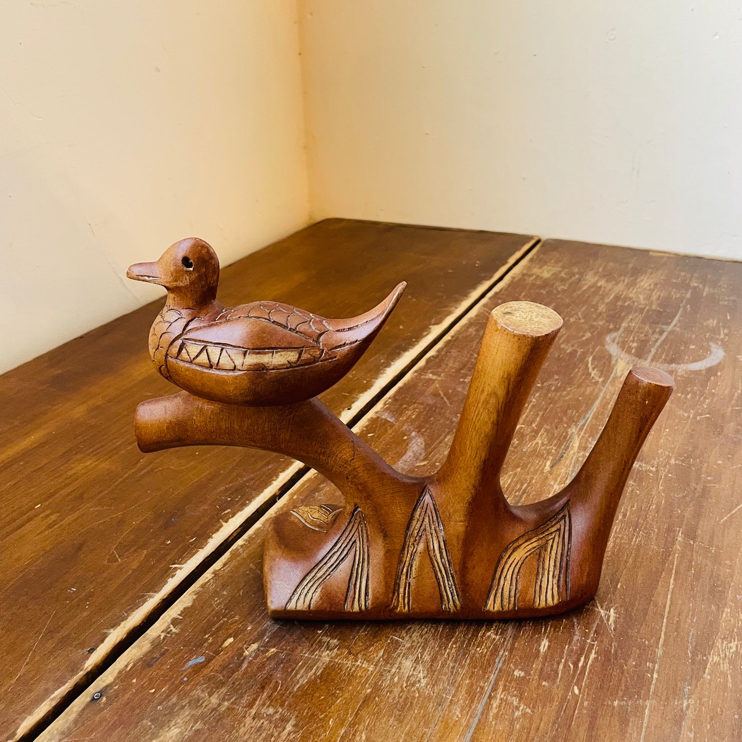 Carved Duck on a Branch- Vintage