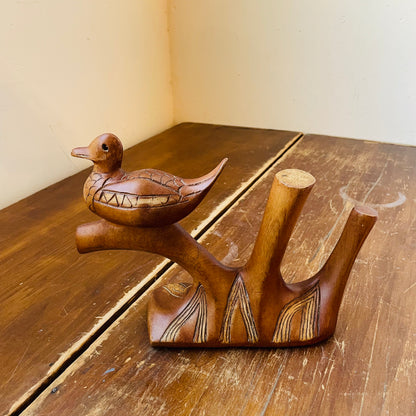Carved Duck on a Branch- Vintage