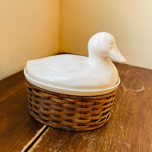 Duck Lidded Dish with Basket Base- Vintage