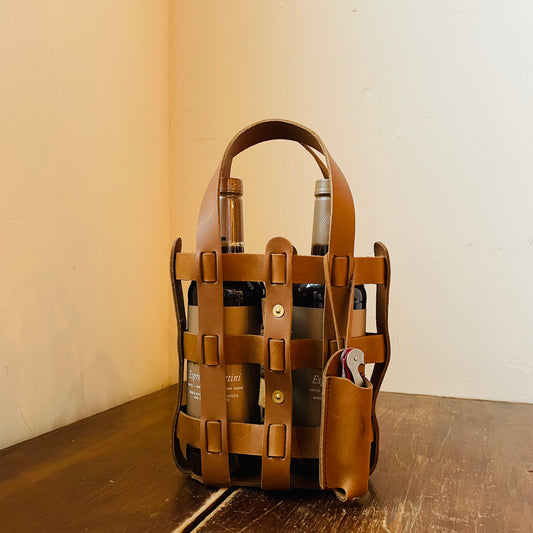 Tan Leather Wine Tote