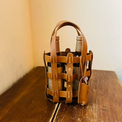 Tan Leather Wine Tote