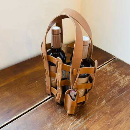 Tan Leather Wine Tote