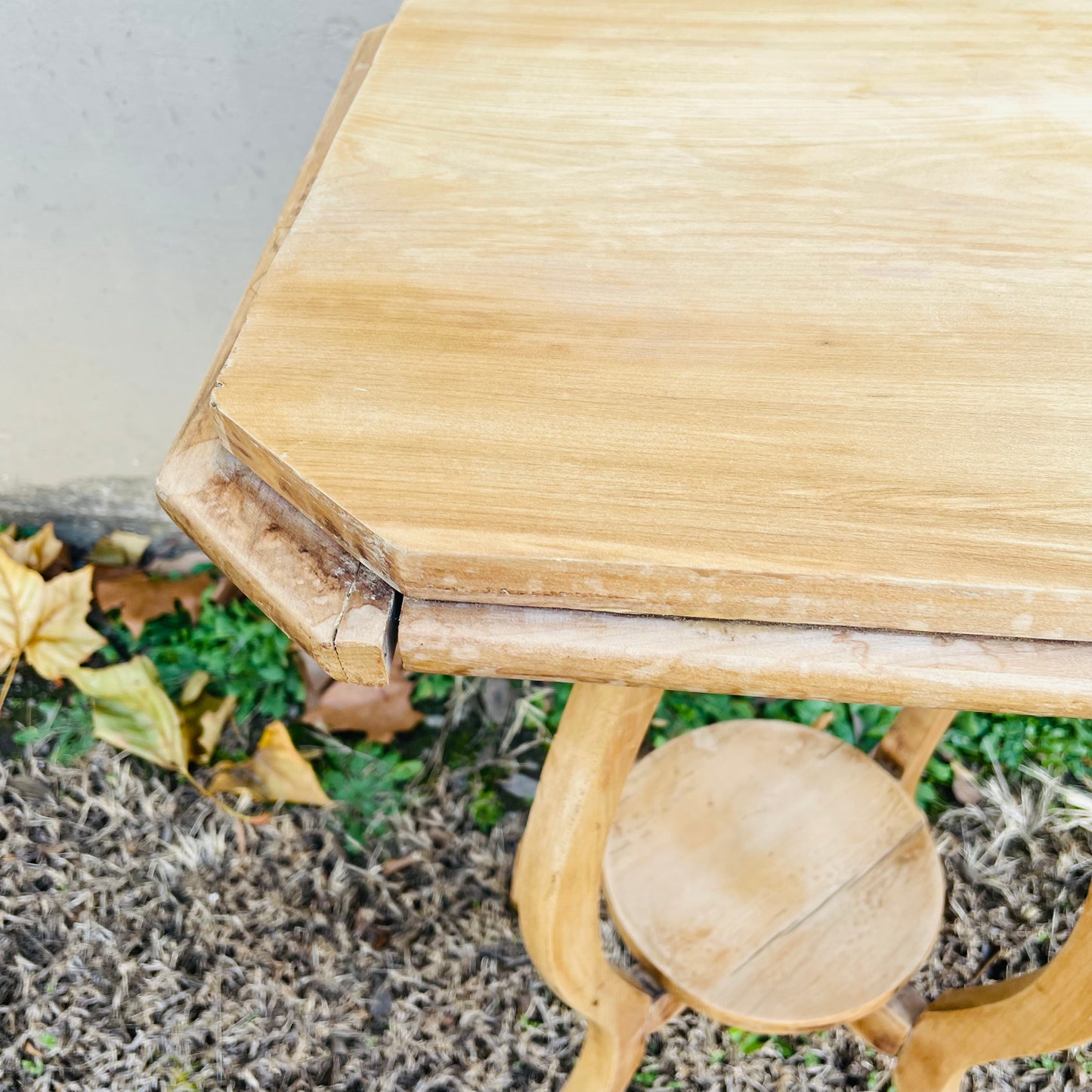 White Oak Octagon Top Plant Stand- Vintage