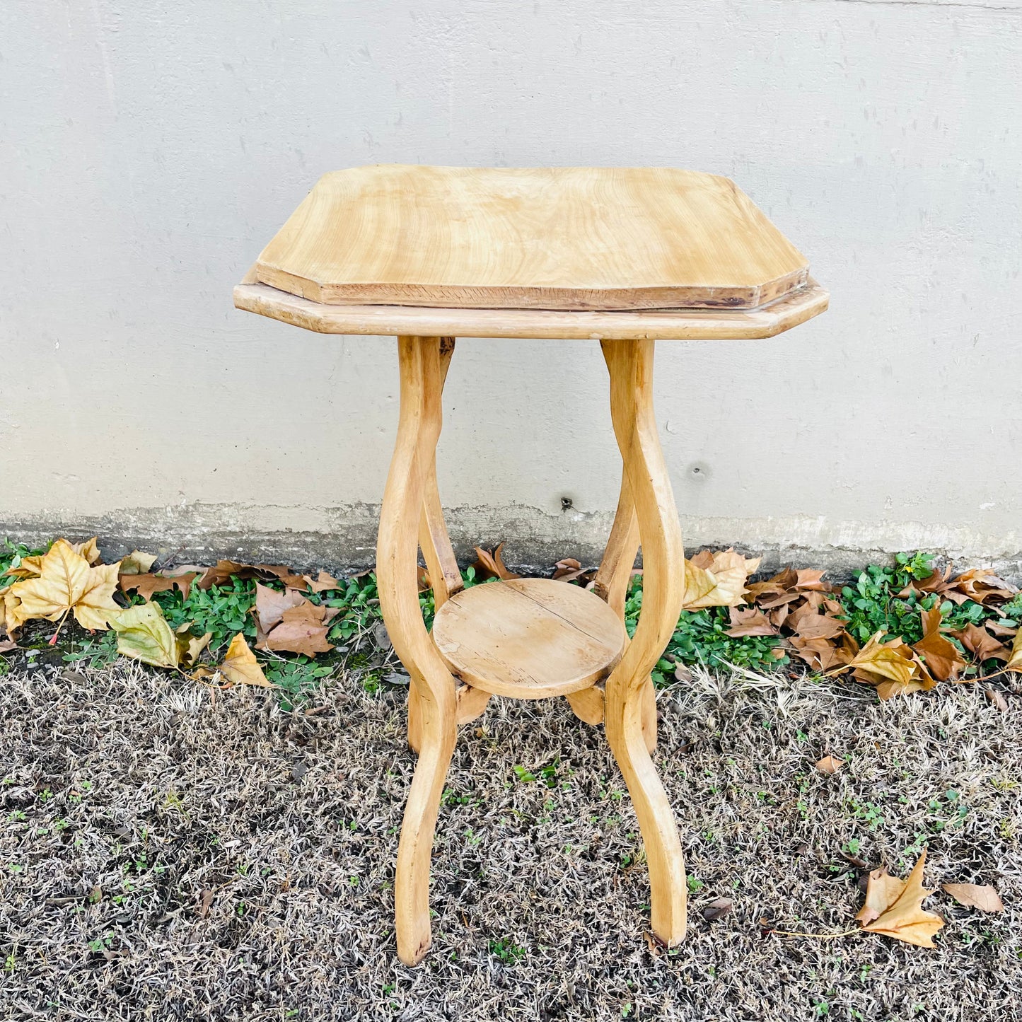 White Oak Octagon Top Plant Stand- Vintage