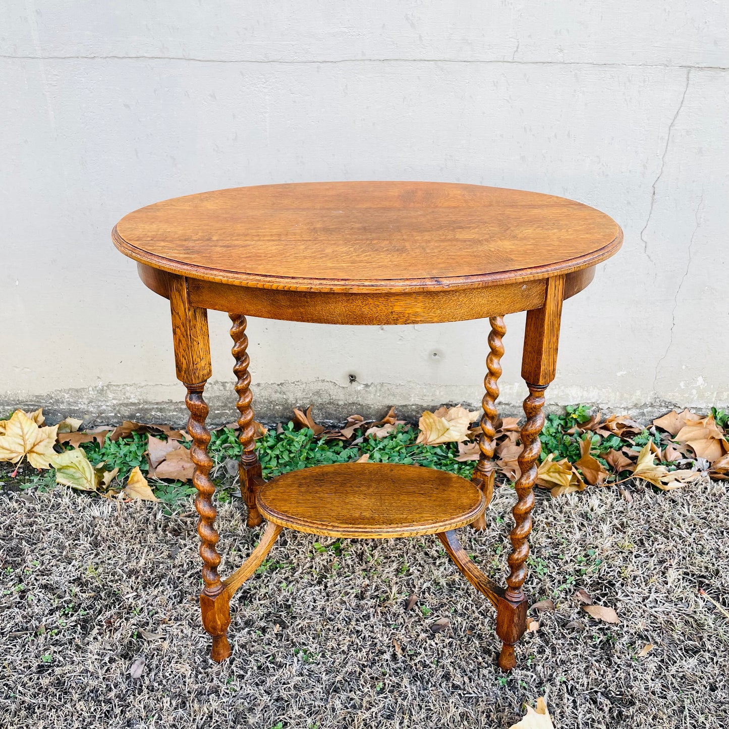 Oval Oak Barley Twist Side Table- Antique