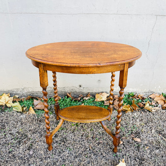 Oval Oak Barley Twist Side Table- Antique