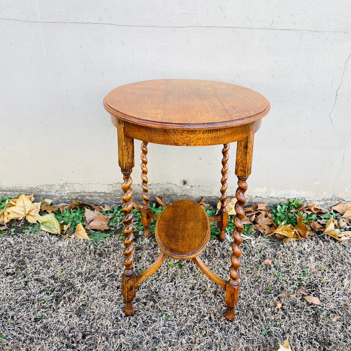 Oval Oak Barley Twist Side Table- Antique