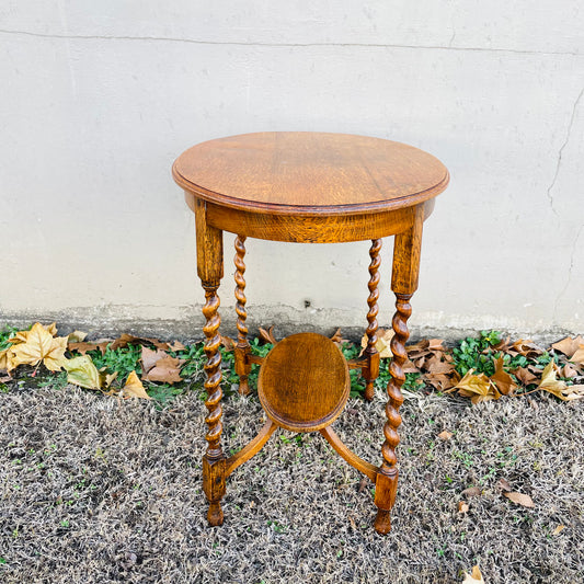 Oval Oak Barley Twist Side Table- Antique