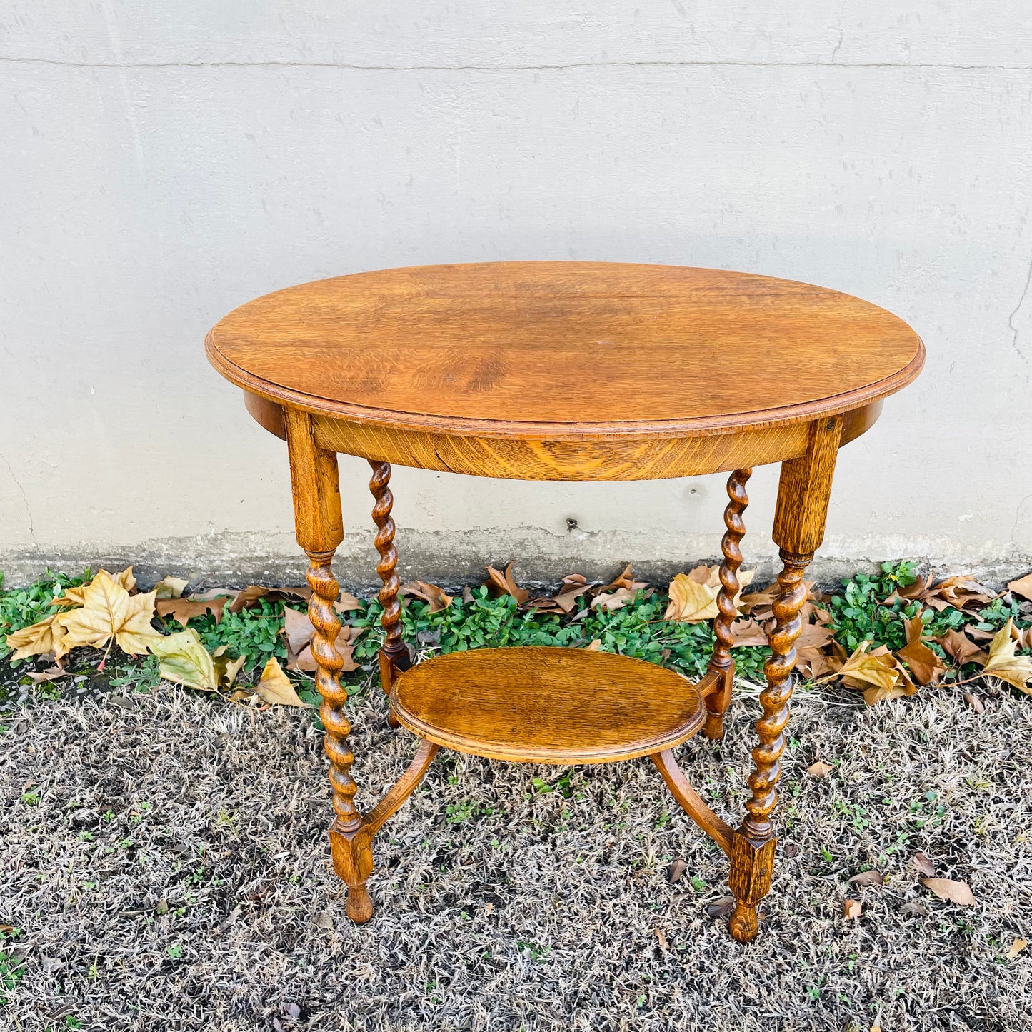 Oval Oak Barley Twist Side Table- Antique