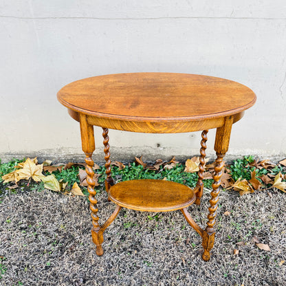 Oval Oak Barley Twist Side Table- Antique
