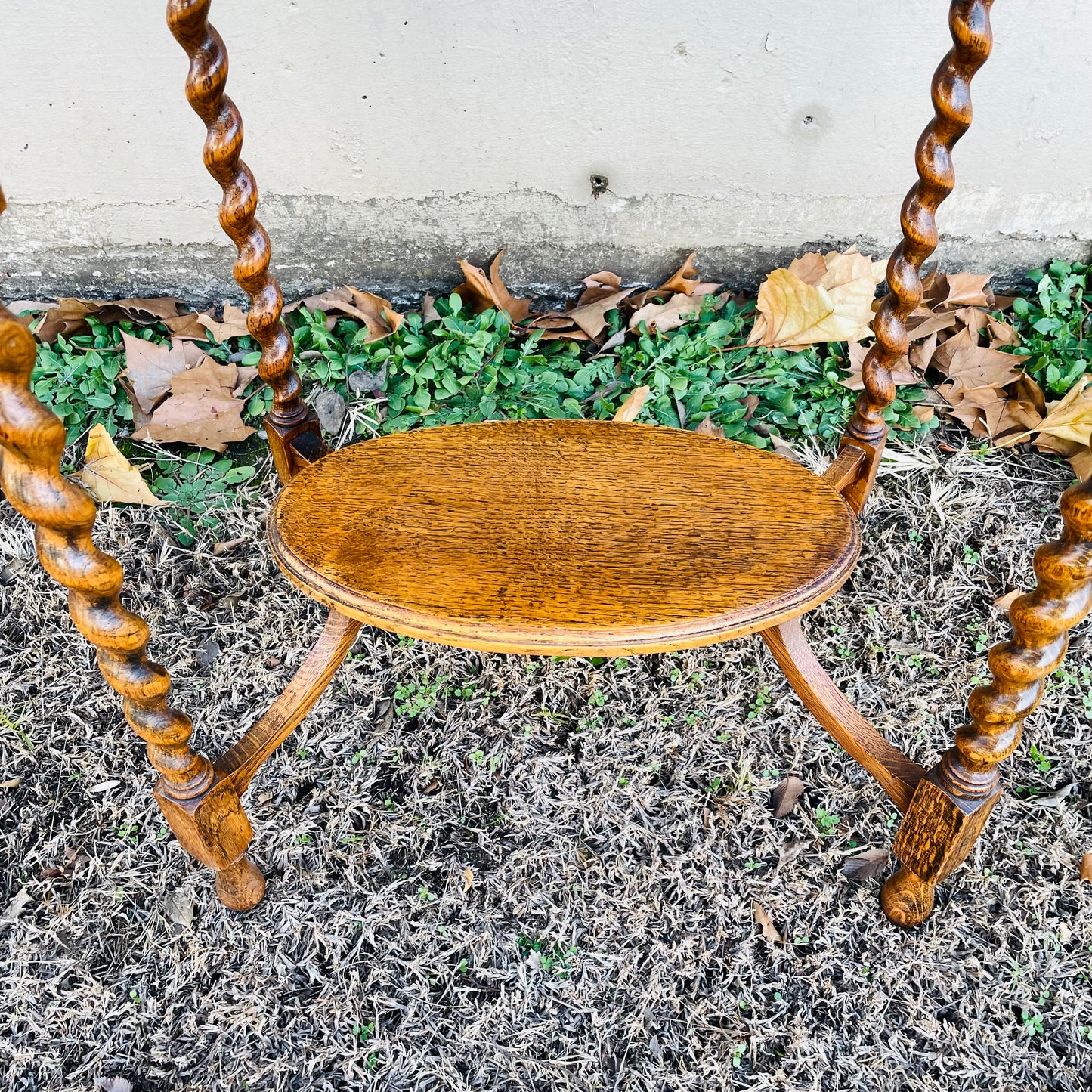 Oval Oak Barley Twist Side Table- Antique