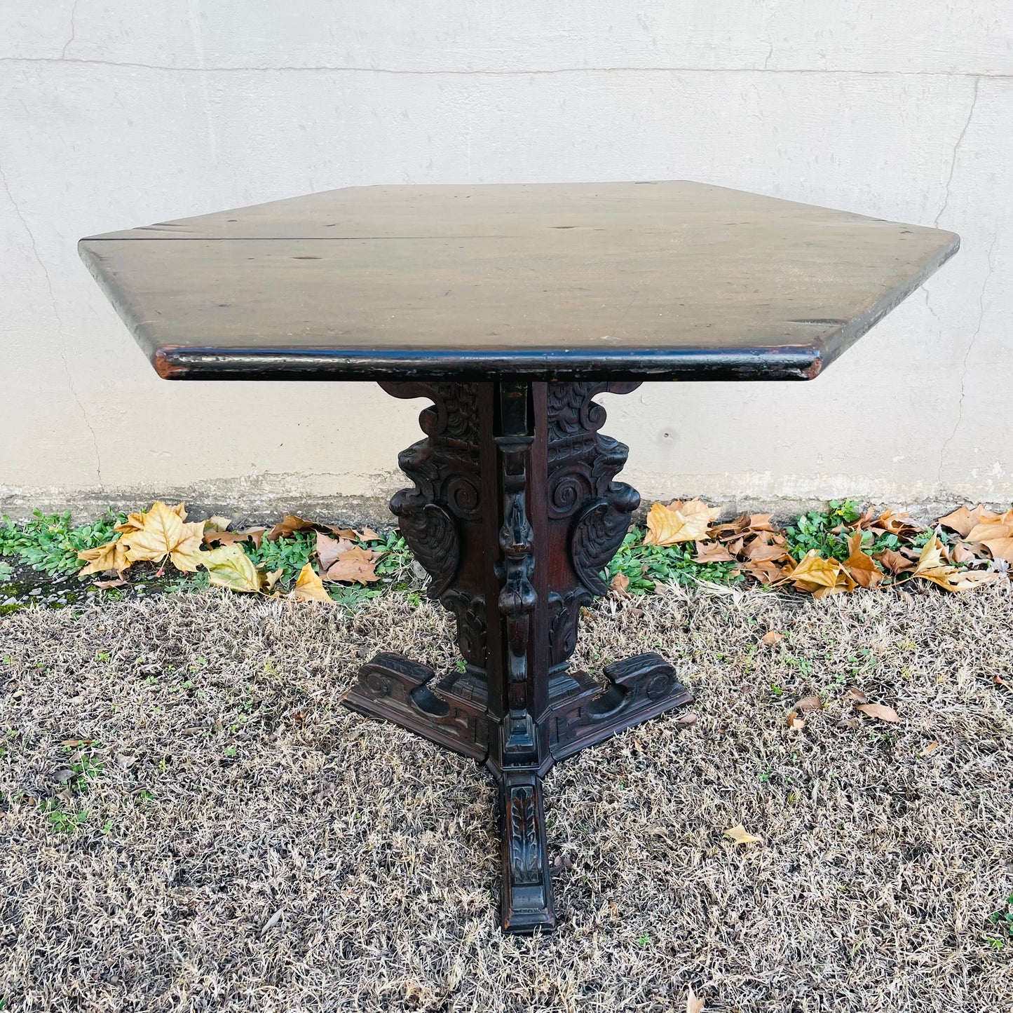 Italian Renaissance Carved Dark Walnut Parlor Table- Vintage