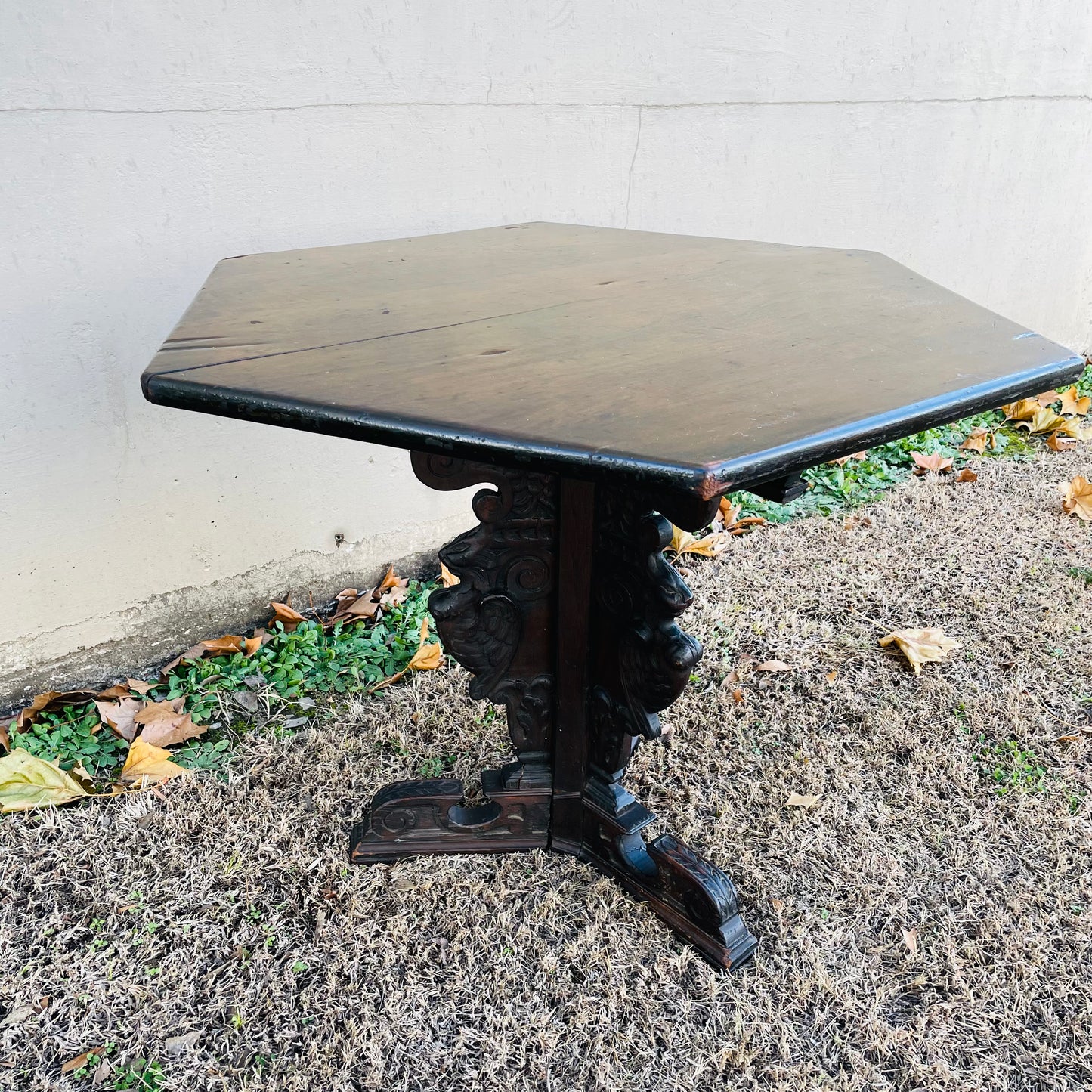 Italian Renaissance Carved Dark Walnut Parlor Table- Vintage