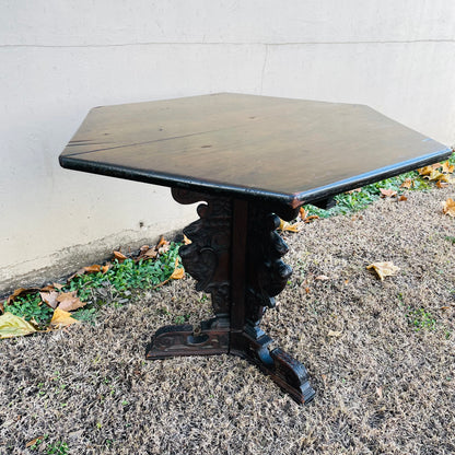 Italian Renaissance Carved Dark Walnut Parlor Table- Vintage