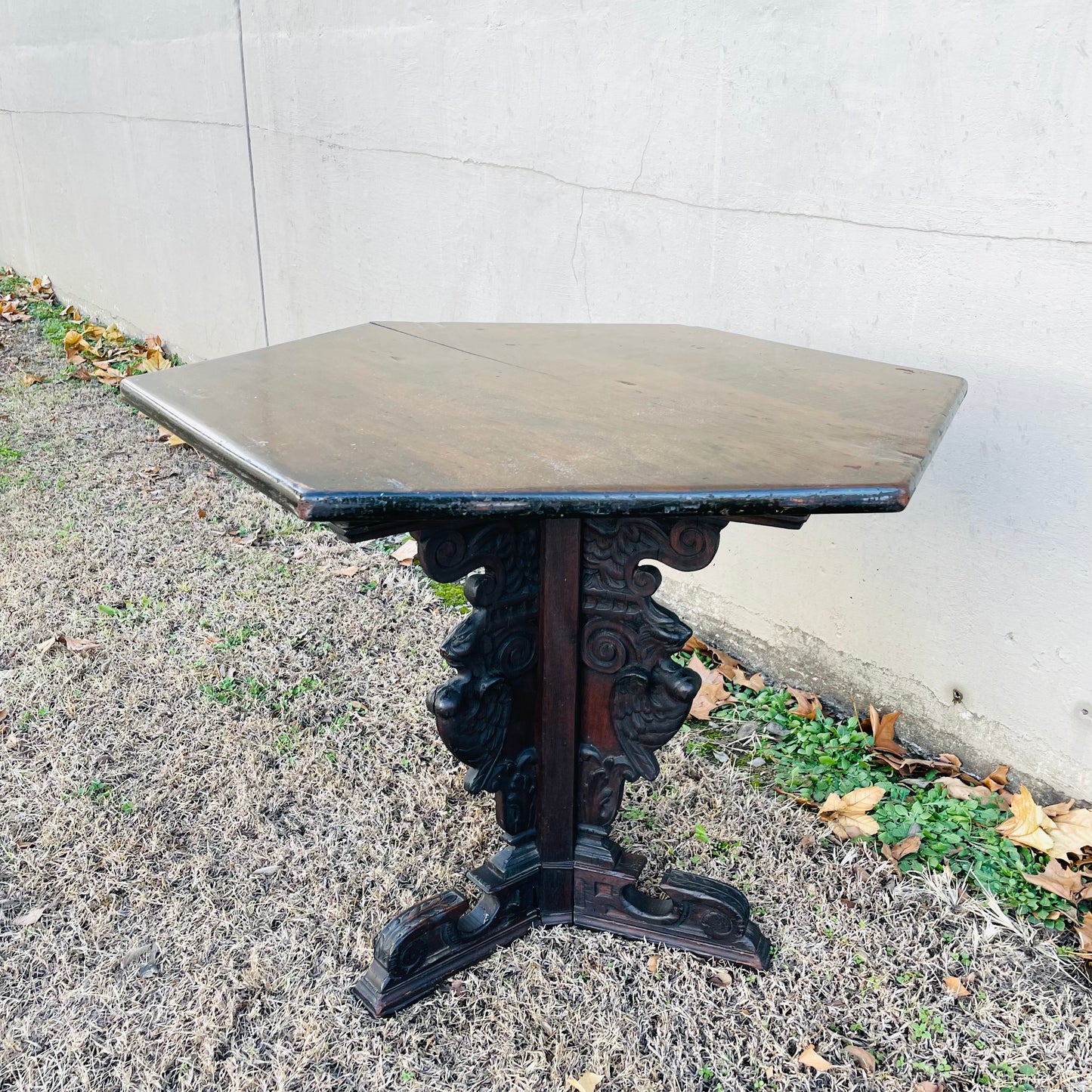 Italian Renaissance Carved Dark Walnut Parlor Table- Vintage