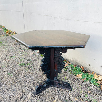 Italian Renaissance Carved Dark Walnut Parlor Table- Vintage