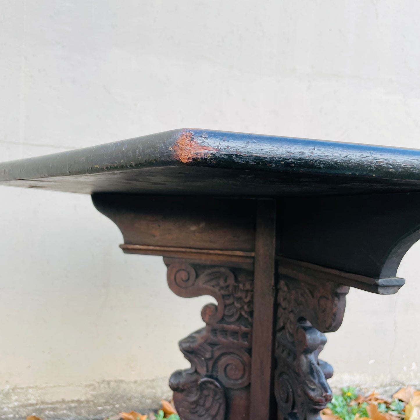 Italian Renaissance Carved Dark Walnut Parlor Table- Vintage