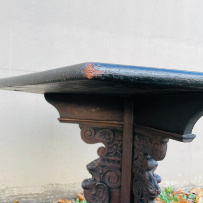 Italian Renaissance Carved Dark Walnut Parlor Table- Vintage