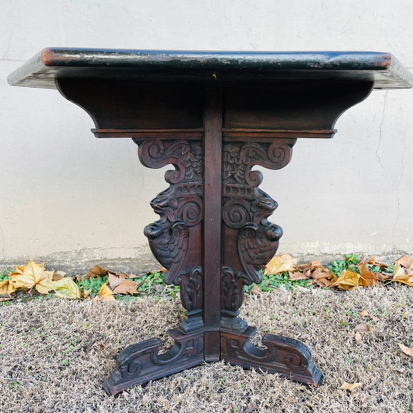 Italian Renaissance Carved Dark Walnut Parlor Table- Vintage