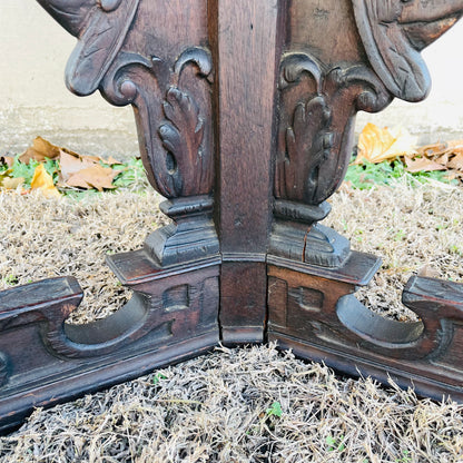 Italian Renaissance Carved Dark Walnut Parlor Table- Vintage