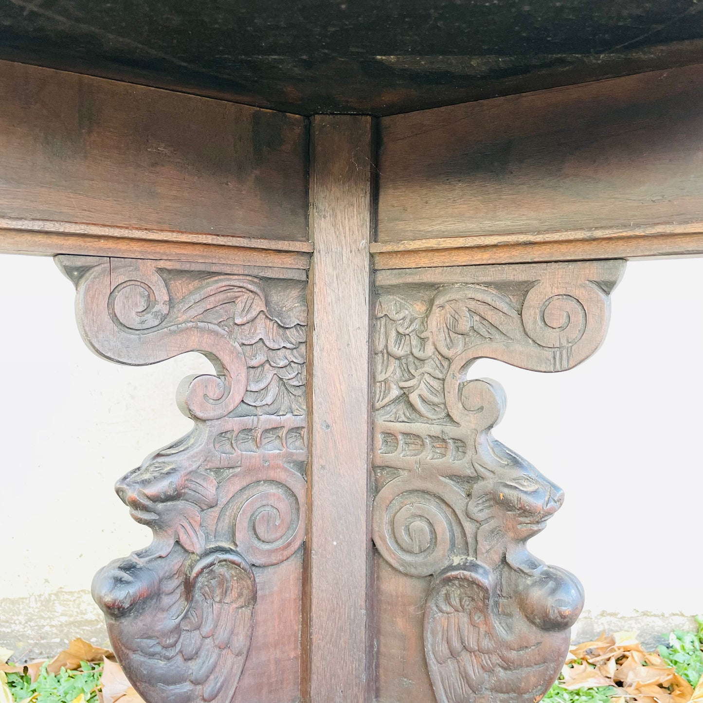 Italian Renaissance Carved Dark Walnut Parlor Table- Vintage