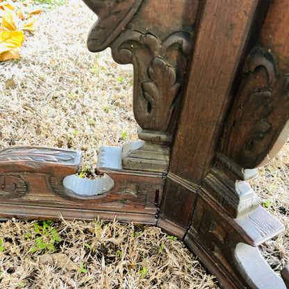 Italian Renaissance Carved Dark Walnut Parlor Table- Vintage