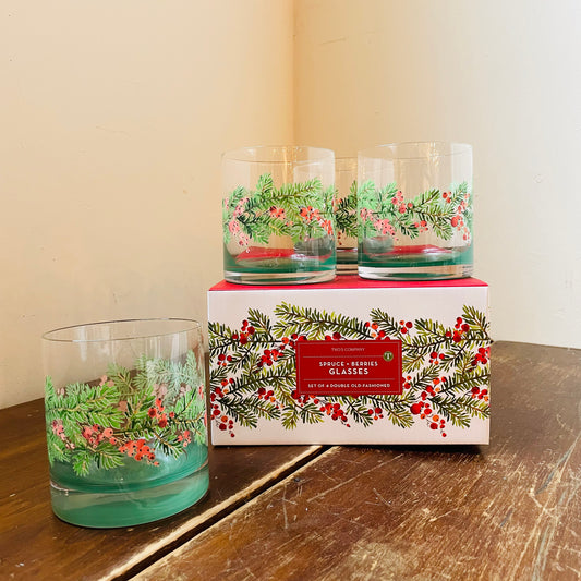 Merry Berry Set of 4 Double Old Fashion Glasses