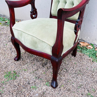 Victorian Mahogany Armchair with Green Velvet- Vintage