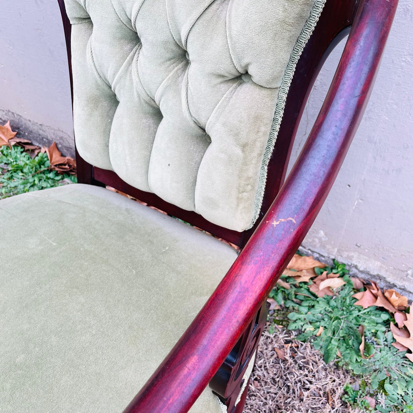 Victorian Mahogany Armchair with Green Velvet- Vintage