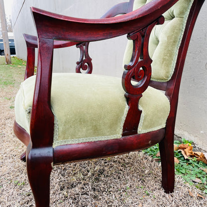 Victorian Mahogany Armchair with Green Velvet- Vintage