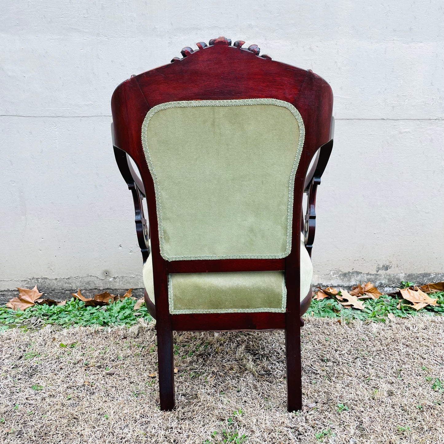 Victorian Mahogany Armchair with Green Velvet- Vintage