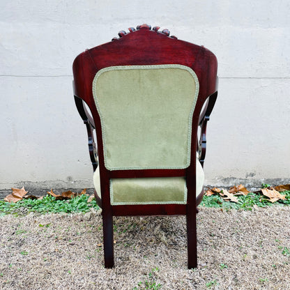 Victorian Mahogany Armchair with Green Velvet- Vintage