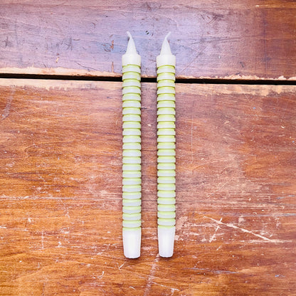 Sage Striped Taper Candles