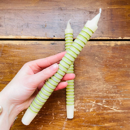 Sage Striped Taper Candles