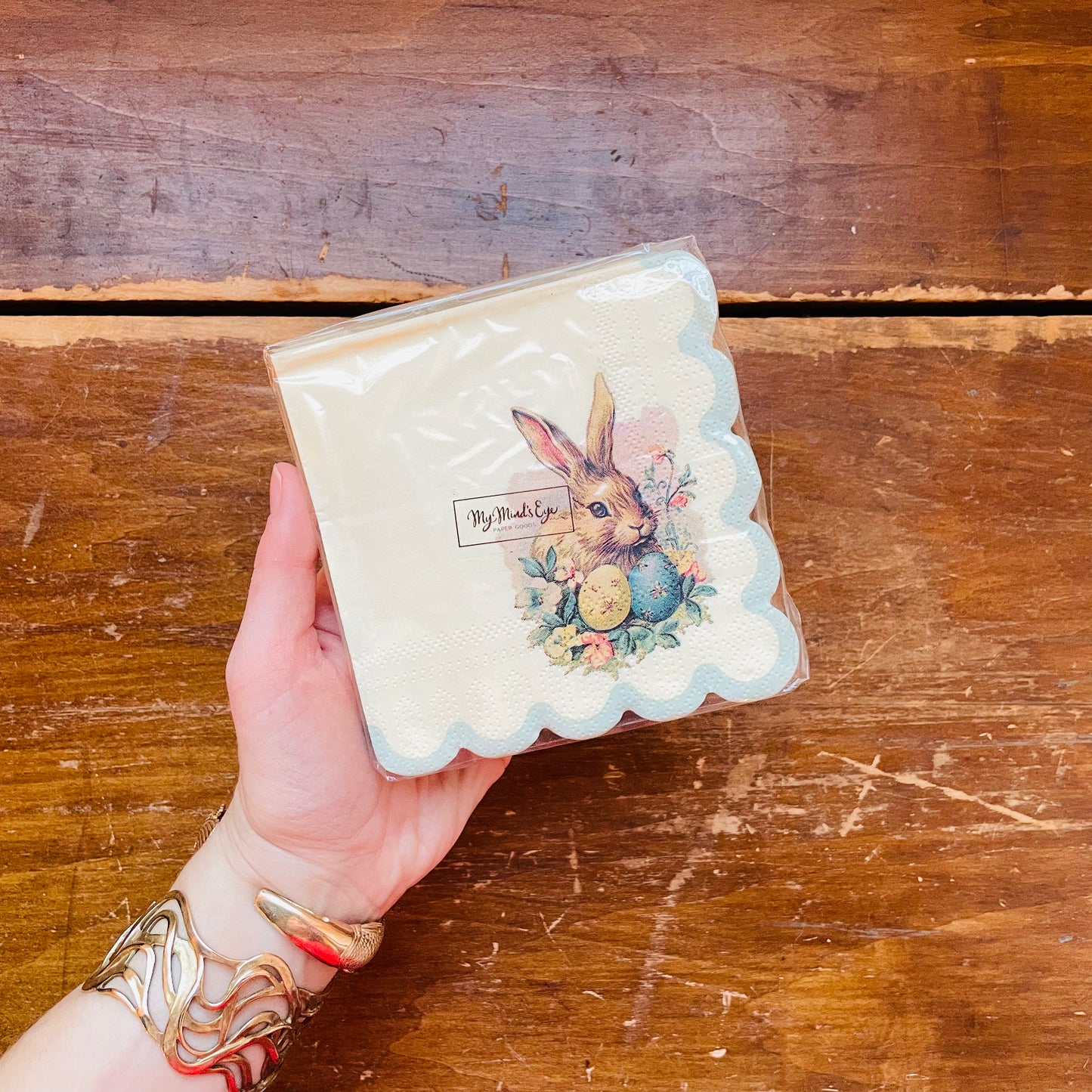 Vintage Easter Bunny Scallop Paper Cocktail Napkin