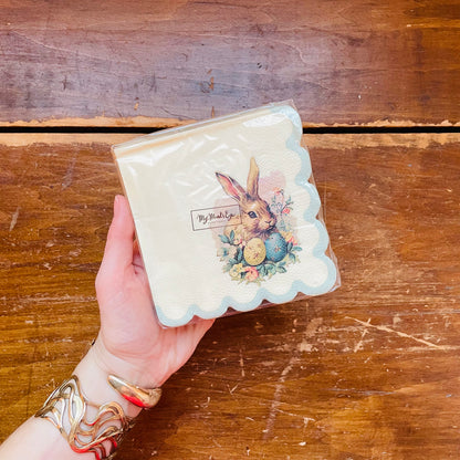 Vintage Easter Bunny Scallop Paper Cocktail Napkin