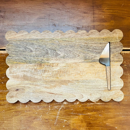 Mango Wood Scalloped Cheese Board w/ Knife