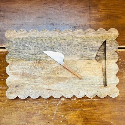 Mango Wood Scalloped Cheese Board w/ Knife