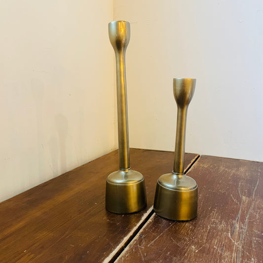 Round Antique Brass Finish Taper Holders- Set of 2