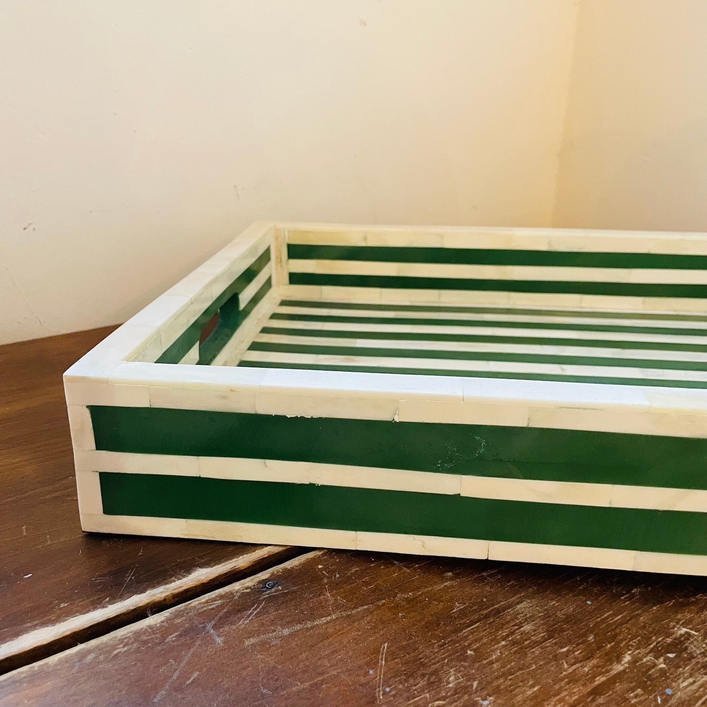 Green & Cream Bone & Resin Inlaid Tray