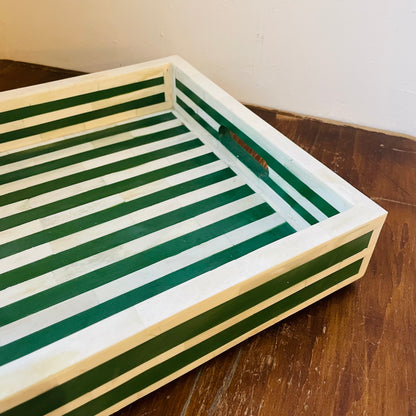 Green & Cream Bone & Resin Inlaid Tray