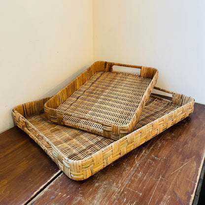 Hand-Woven Rattan Trays w/ Handles