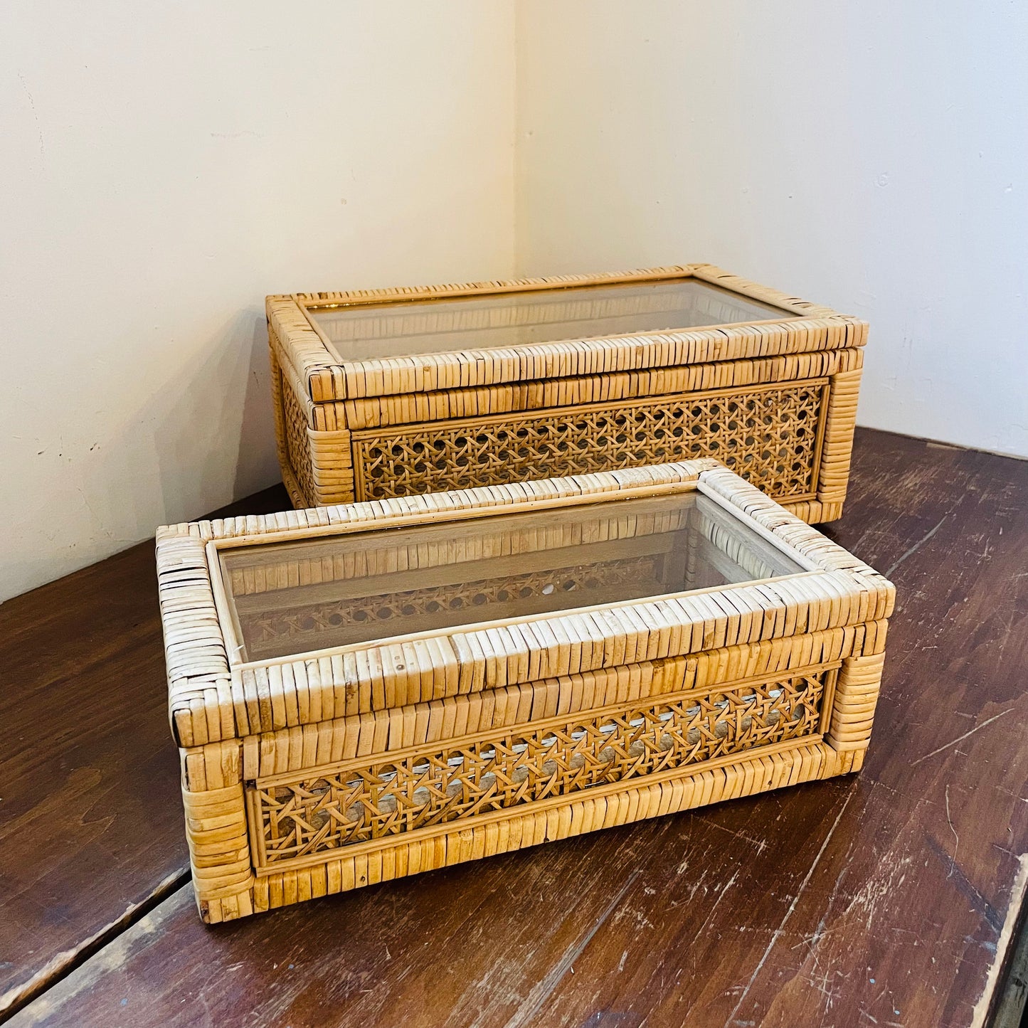 Woven Rattan & Wood Display Box