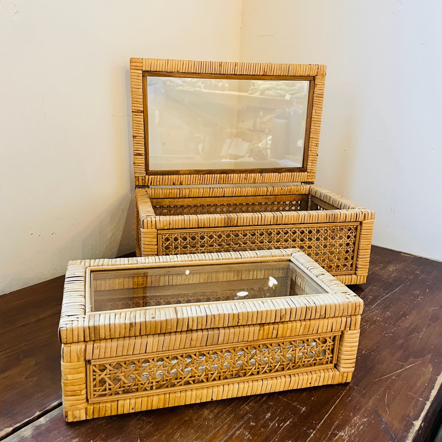 Woven Rattan & Wood Display Box