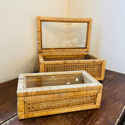 Woven Rattan & Wood Display Box