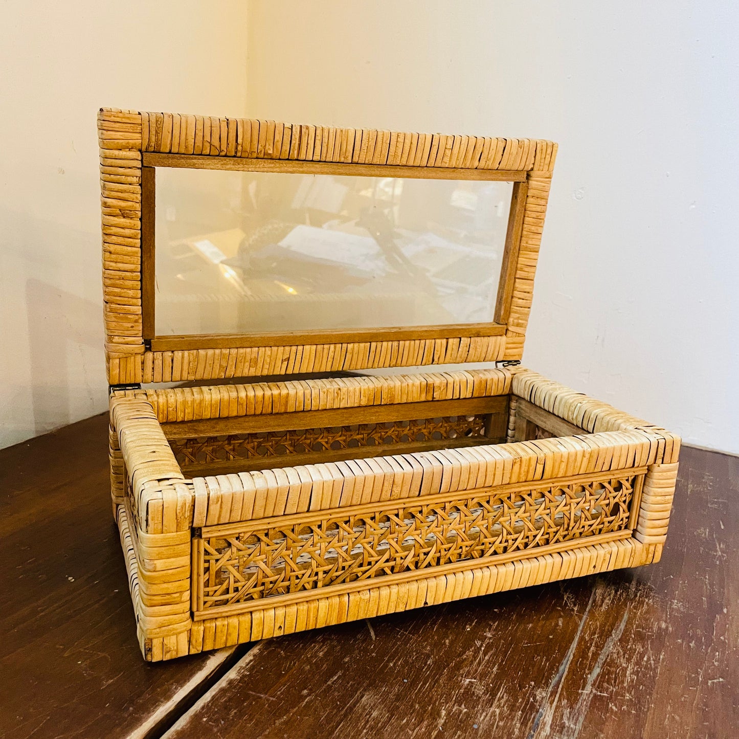 Woven Rattan & Wood Display Box