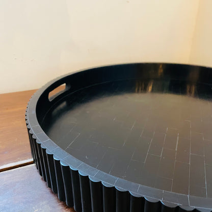 Black Round Resin Ribbed Tray