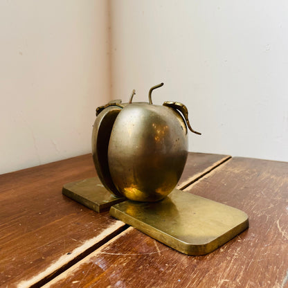 Apple Brass Bookends- Vintage