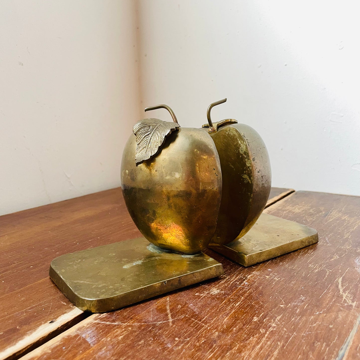 Apple Brass Bookends- Vintage