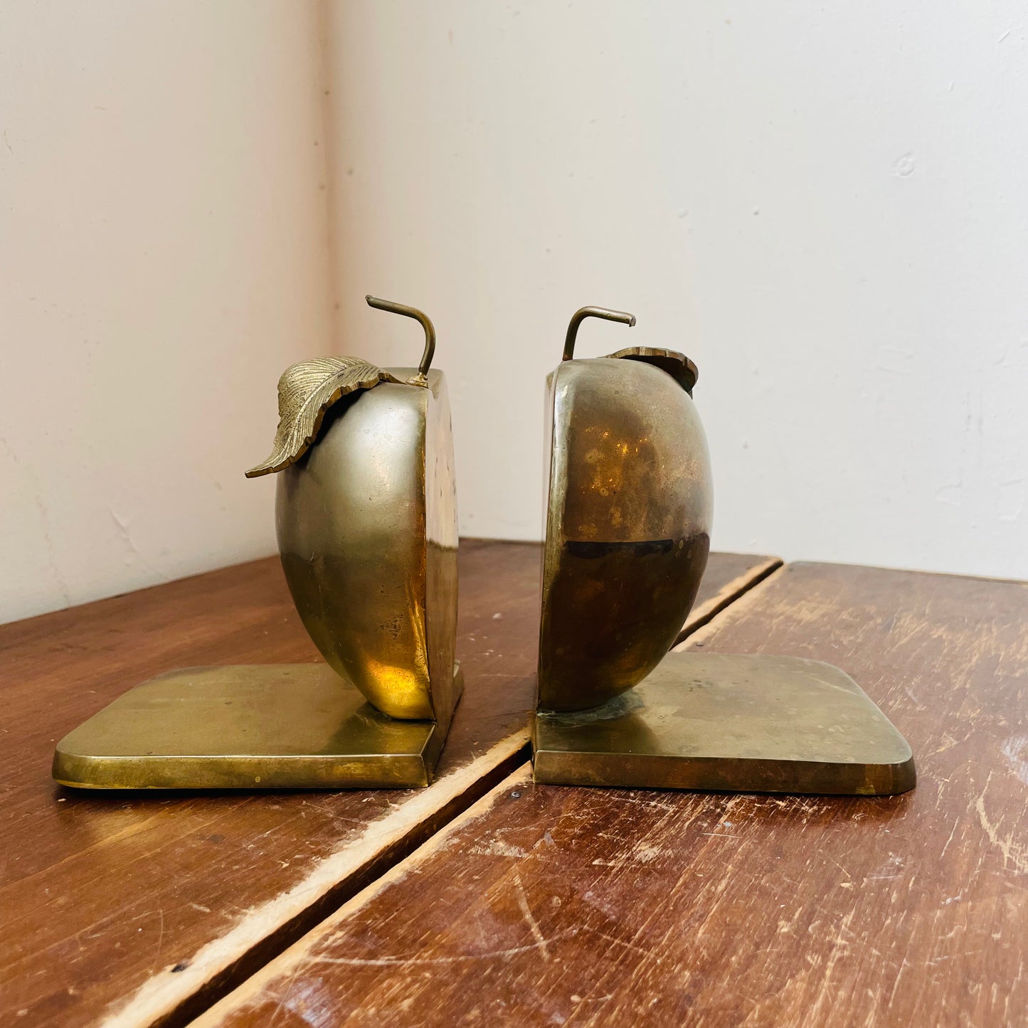 Apple Brass Bookends- Vintage